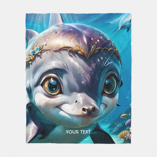 Couverture Polaire Imaginaire Bébé mignon Dauphin Fleurs (Devant)
