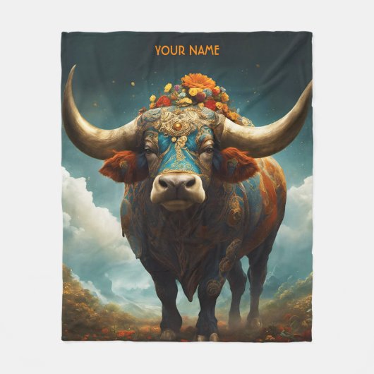 Couverture Polaire Imaginaire Fleurs Vivides Majestic Bull (Devant)