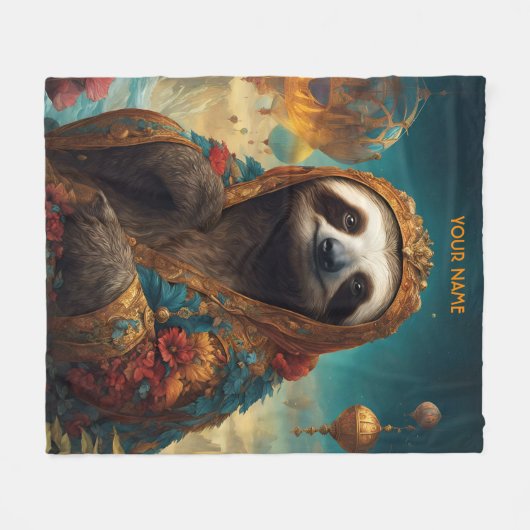 Couverture Polaire Imaginaire Fleurs Vivides mignonnes Sloth Royal (Devant (Horizontal))