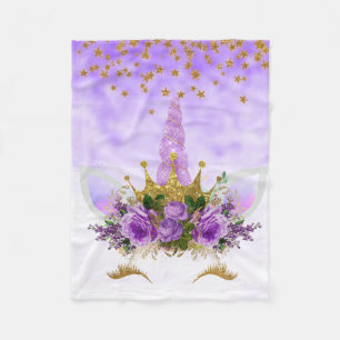 Couverture Polaire Imaginaire pourpre et licorne d'or d'étoiles