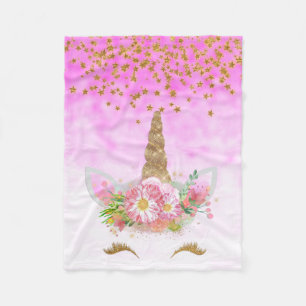 Couverture Polaire Imaginaire rose et licorne d'or d'étoiles
