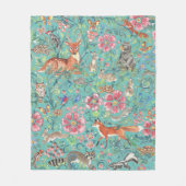 Couverture Polaire Imaginaire Turquoise Forêt Animaux Aquarelle Flora (Devant)