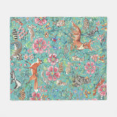 Couverture Polaire Imaginaire Turquoise Forêt Animaux Aquarelle Flora (Devant (Horizontal))