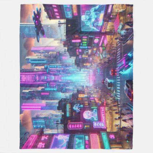 Couverture Polaire Imaginaire urbain dynamique Neon Cyberpunk | (Devant)
