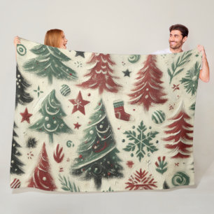 Couverture Polaire Impasto Motifs de Noël rouge et vert Collage