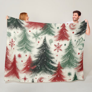 Couverture Polaire Impasto Motifs de Noël rouge et vert Collage