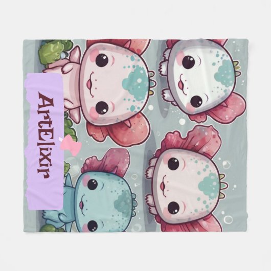 Couverture Polaire Impression Axolotale quatre mignons (Devant (Horizontal))