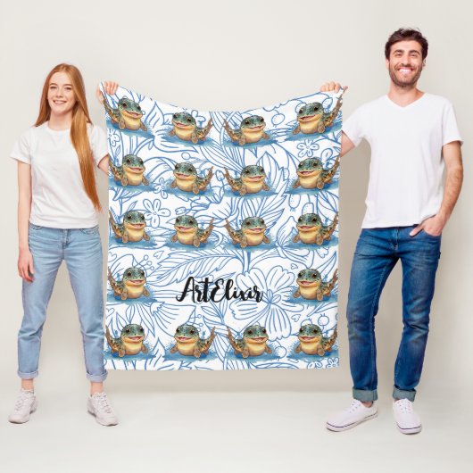 Couverture Polaire Impression bleue de Mudskipper Kawaii (En situation)