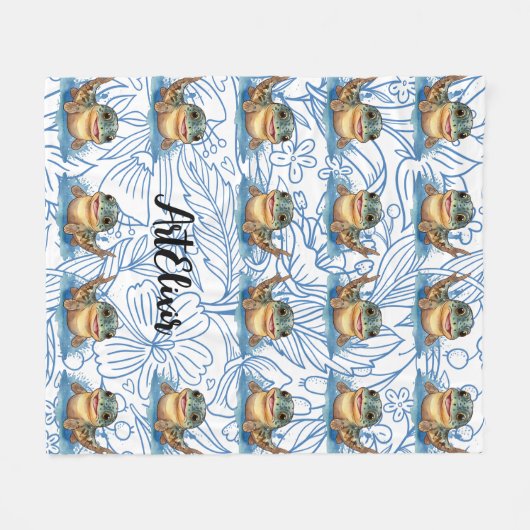 Couverture Polaire Impression bleue de Mudskipper Kawaii (Devant (Horizontal))