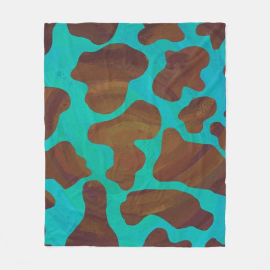 Couverture Polaire Impression Brown et Turquoise de vache (Devant)