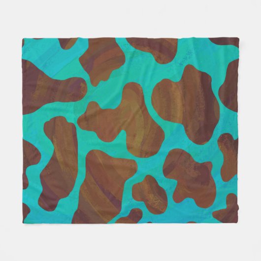 Couverture Polaire Impression Brown et Turquoise de vache (Devant (Horizontal))
