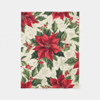 Couverture Polaire Impression classique de Noël rouge poinsettia vert