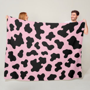 Couverture Polaire Impression cuir de vache noir et rose