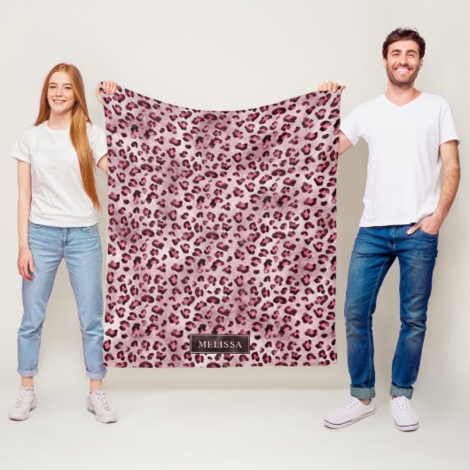 Couverture Polaire Impression d'animal léopard rose avec faux feuille (En situation)