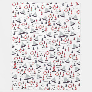 Couverture Polaire Impression de motif nautique micro vintage.