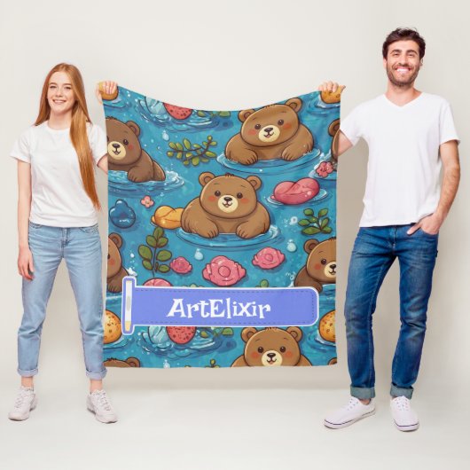 Couverture Polaire Impression de nage d'ours (En situation)