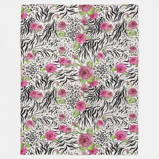 Couverture Polaire Impression de peau d'animal et roses (Devant)