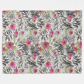 Couverture Polaire Impression de peau d'animal et roses (Devant (Horizontal))