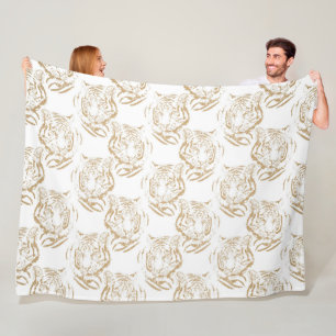Couverture Polaire Impression élégante de tigre à paillettes dorées s