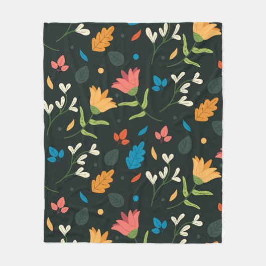 Couverture Polaire Impression florale botanique noire (Devant)