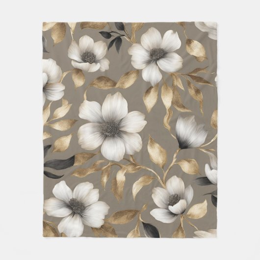 Couverture Polaire Impression florale classique marron et or (Devant)