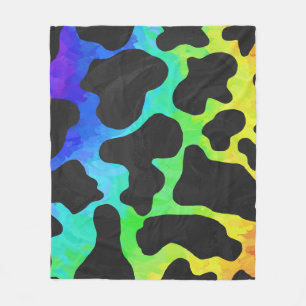 Couverture Polaire Impression noire et arc-en-ciel de vache