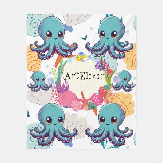 Couverture Polaire Impression octopus bleu mou (Devant)