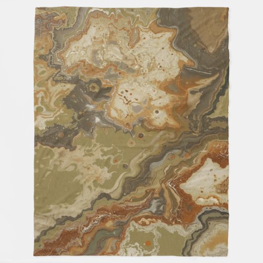 Couverture Polaire Impression rustique abstraite vert olive ambre mou (Devant)