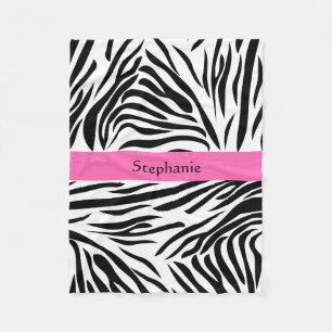 Couverture Polaire Impression Zèbre noir et blanc avec rose chaud
