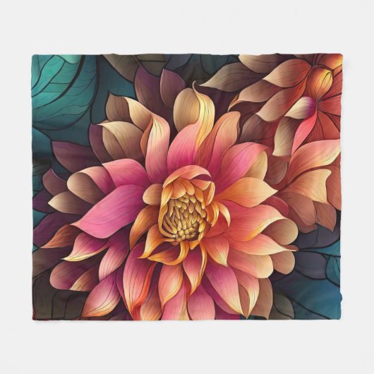 Couverture Polaire Impressionniste Pink Dahlia (Devant (Horizontal))