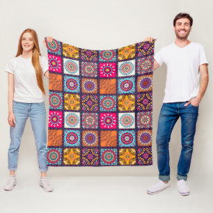 Couverture Polaire imprimé ethnique motif de style mandala coloré