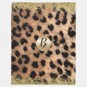 Couverture Polaire Imprimé guépard léopard paillettes or monogramme g