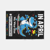 Couverture Polaire In April We Wear Blue Funny Skateboarding Dinosaur (Devant (Horizontal))