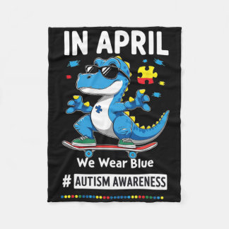 Couverture Polaire In April We Wear Blue Funny Skateboarding Dinosaur