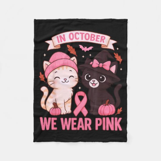 Couverture Polaire In October We Wear Nk Cute Cat Breast Cancer Aware (Devant)