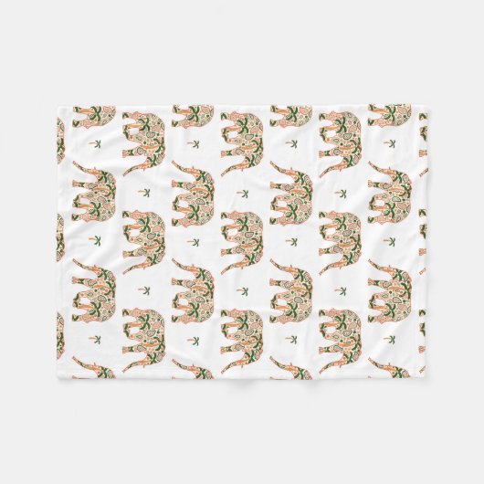 Couverture Polaire Indian Floral Paisley Ornate Elephants (Devant (Horizontal))