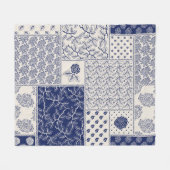 Couverture Polaire Indigo Bleu Beige Floral Patchwork (Devant (Horizontal))