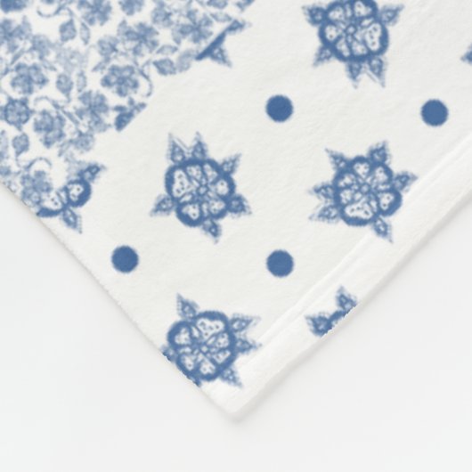 Couverture Polaire Indigo Blue, Blanc Faux Patchwork Fleece Blanche (Coin)