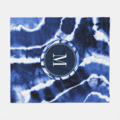 Couverture Polaire Indigo Blue Shibori Marbre Agate Tie Dye Monogramm (Devant (Horizontal))