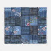 Couverture Polaire Indigo Floral Patchwork Motif | Boho Denim (Devant (Horizontal))