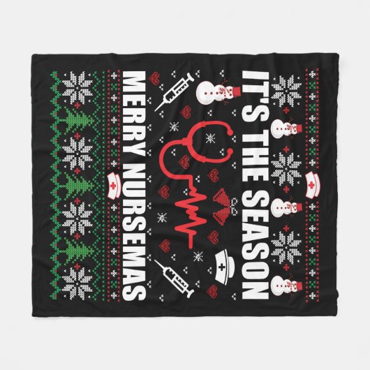 Couverture Polaire Infirmière à pull de Noël (Devant (Horizontal))