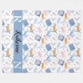 Couverture Polaire Infirmière aquarelle | Dr Médicale Collage bleu ro (Devant (Horizontal))