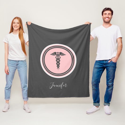 Couverture Polaire Infirmière Docteur Médicale Caduceus rose Grey Nom (En situation)