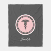 Couverture Polaire Infirmière Docteur Médicale Caduceus rose Grey Nom (Devant)