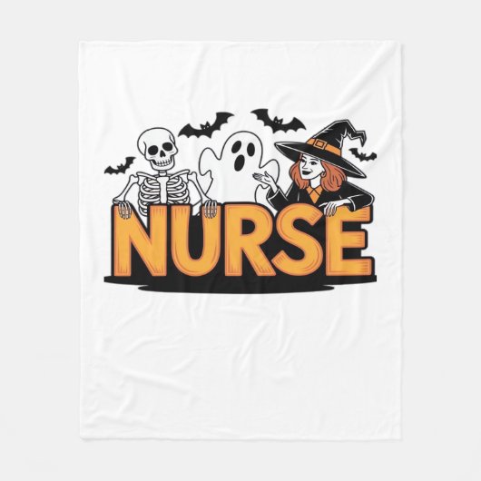 Couverture Polaire Infirmière - Halloween - avec fantôme, sorcière et (Devant)