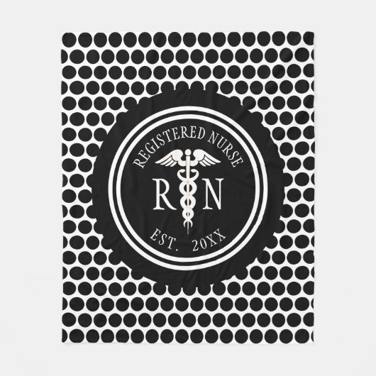 Couverture Polaire Infirmière inscrite RN Caduceus Black White Custom (Devant)