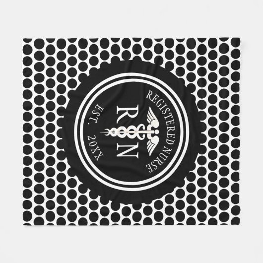 Couverture Polaire Infirmière inscrite RN Caduceus Black White Custom (Devant (Horizontal))