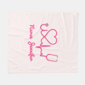 Couverture Polaire Infirmière personnalisée rose Nom Stethoscope Coeu (Devant (Horizontal))