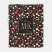 Couverture Polaire Initiales du monogramme noir Sakura en fleurs (Devant)