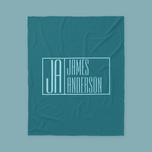 Couverture Polaire Initiales et nom modernes Turquoise foncé et ble